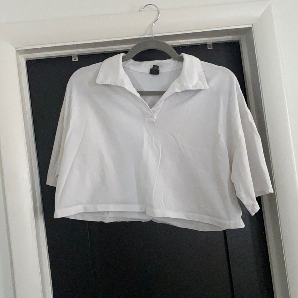 Wild Fable Cropped White Polo Tee